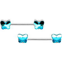 Load image into Gallery viewer, 14G Blue Gem Butterfly Captive Barbell Nipple Ring Set
