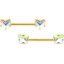 Load image into Gallery viewer, 14G Aurora Gem Butterfly Gold Tone BCR Nipple Ring Set
