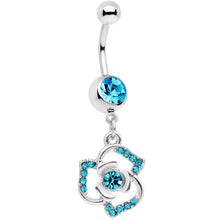 Load image into Gallery viewer, Aqua Gem Single Rose Flower Dangle Belly Ring
