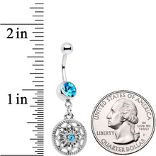 Load image into Gallery viewer, Blue Gem Mind Bending Mandala Dangle Belly Ring
