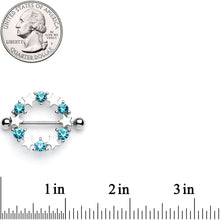 Load image into Gallery viewer, 14G 7/8 Blue Gem Ring of Stars Nipple Shield Set
