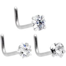 Load image into Gallery viewer, 20G 5/16 Clear Pink Gem Variety L Shaped Nose Ring 6 Pack Set
