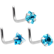 Load image into Gallery viewer, 20G 5/16 Aurora Aqua Gem Variety L Shaped Nose Ring 6 Pack Set

