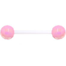 Load image into Gallery viewer, Flexible Acrylic Iridescent Pink Disco Ball Barbell Tongue Ring
