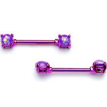 Load image into Gallery viewer, 14G 9/16 Purple Faux Opal Purple Barbell Nipple Ring Set
