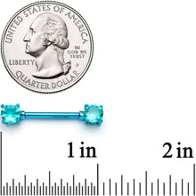 Load image into Gallery viewer, 14G 9/16 Teal Gem Blue Anodized Barbell Nipple Ring Set
