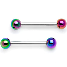 Load image into Gallery viewer, 14G 9/16 Rainbow Pearlescent Acrylic Barbell Nipple Ring Set

