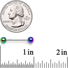 Load image into Gallery viewer, 14G 9/16 Rainbow Pearlescent Acrylic Barbell Nipple Ring Set
