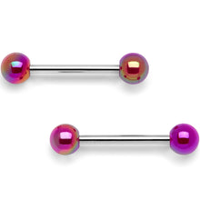 Load image into Gallery viewer, 14G 9/16 Pink Pearlescent Acrylic Barbell Nipple Ring Set
