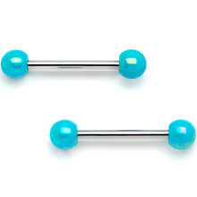 Load image into Gallery viewer, 14G 9/16 Teal Pearlescent Acrylic Barbell Nipple Ring Set
