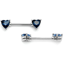Load image into Gallery viewer, 14G 9/16 Blue Gem Hearts Of Love Barbell Nipple Ring Set
