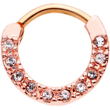 Load image into Gallery viewer, 16G 3/8 Clear Gem Rose Gold Tone Hinged Circular Ring Set
