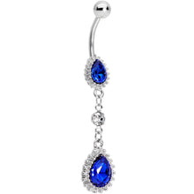 Load image into Gallery viewer, Clear Blue Gem Falling Raindrops Dangle Belly Ring
