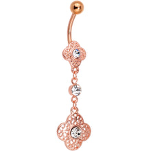 Load image into Gallery viewer, Clear Gem Rose Gold Tone Web of Delight Dangle Belly Ring
