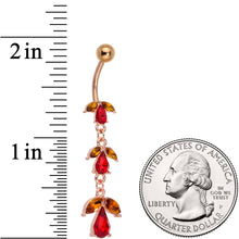Load image into Gallery viewer, Red CZ Gem Rose Gold Tone Triple Teardrop Dangle Belly Ring
