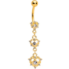 Load image into Gallery viewer, Clear CZ Gem Gold Tone Anodized Triple Heart Dangle Belly Ring
