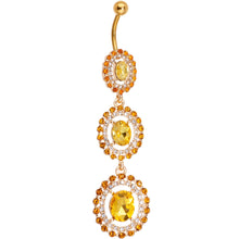 Load image into Gallery viewer, Yellow CZ Gem Gold Tone Triple Sunburst Dangle Belly Ring
