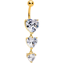 Load image into Gallery viewer, Clear Heart CZ Gem Gold Tone Triplet Heart Dangle Belly Ring

