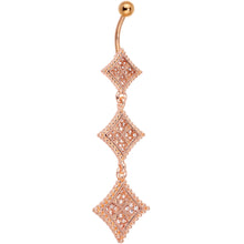 Load image into Gallery viewer, Clear Gem Rose Gold Tone Regal Triple Rhombus Dangle Belly Ring
