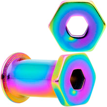 Load image into Gallery viewer, Rainbow Geometric Hexagon Double Flare Tunnel Plug Set 3mm to 25mm
