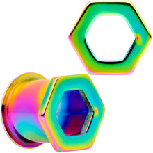 Load image into Gallery viewer, Rainbow Geometric Hexagon Double Flare Tunnel Plug Set 3mm to 25mm
