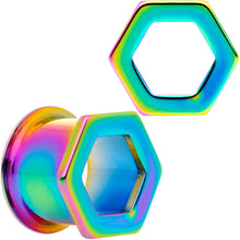 Load image into Gallery viewer, Rainbow Geometric Hexagon Double Flare Tunnel Plug Set 3mm to 25mm
