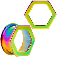 Load image into Gallery viewer, Rainbow Geometric Hexagon Double Flare Tunnel Plug Set 3mm to 25mm
