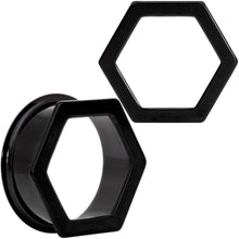 Load image into Gallery viewer, Black Geometric Hexagon Double Flare Tunnel Plug Set 3mm to 25mm

