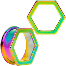 Load image into Gallery viewer, Rainbow Geometric Hexagon Double Flare Tunnel Plug Set 3mm to 25mm
