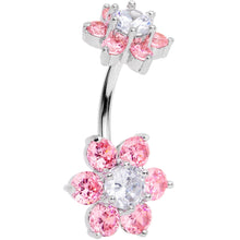 Load image into Gallery viewer, Clear Pink CZ Gem Double Flower Delight Double Mount Belly Ring
