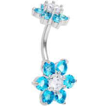 Load image into Gallery viewer, Aqua Clear CZ Gem Double Flower Delight Double Mount Belly Ring
