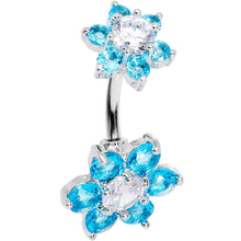 Load image into Gallery viewer, Aqua Clear CZ Gem Double Flower Delight Double Mount Belly Ring
