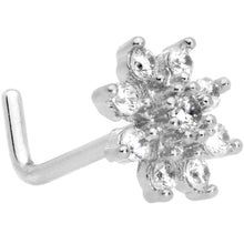 Load image into Gallery viewer, 20G 1/4 Clear CZ Gem Flower L Shaped Nose Ring
