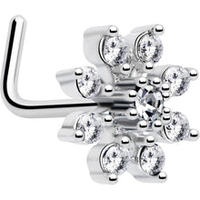 Load image into Gallery viewer, 20G 1/4 Clear CZ Gem Flower L Shaped Nose Ring
