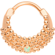 Load image into Gallery viewer, 16G 3/8 Green Synthetic Opal Rose Gold Tone Hinged Septum Ring
