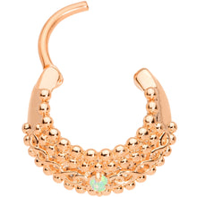 Load image into Gallery viewer, 16G 3/8 Green Synthetic Opal Rose Gold Tone Hinged Septum Ring

