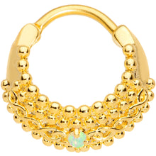 Load image into Gallery viewer, 16G 3/8 Green Synthetic Opal Gold Tone Hinged Septum Ring
