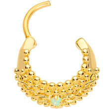 Load image into Gallery viewer, 16G 3/8 Green Synthetic Opal Gold Tone Hinged Septum Ring
