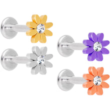 Load image into Gallery viewer, Clear Gem Multicolor Internally Threaded Flower Labret Set of 4
