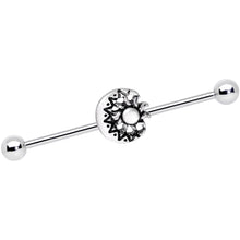 Load image into Gallery viewer, 14G Crescent Moon with Star Dangle Industrial Barbell 38mm

