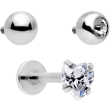 Load image into Gallery viewer, 16G 5/16 Clear CZ Gem Variety Heart Labret Monroe Tragus
