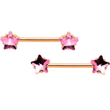 Load image into Gallery viewer, 14G Pink Gem Star Rose Gold Tone Captive Barbell Nipple Ring Set
