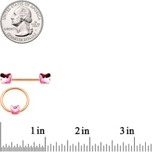 Load image into Gallery viewer, 14G Pink Gem Butterfly Rose Gold Hue BCR Barbell Nipple Ring Set
