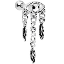 Load image into Gallery viewer, 16G 1/4 Clear Gem Eye Feather Dangle Cartilage Tragus Earring
