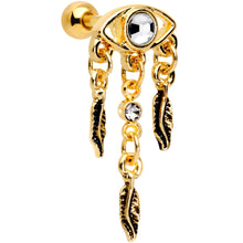 Load image into Gallery viewer, 16G 1/4 Clear Gem Gold Tone Eye Feather Cartilage Tragus Earring
