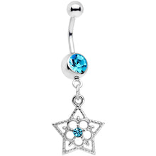 Load image into Gallery viewer, Blue Gem Secret Star Flower Dangle Belly Ring
