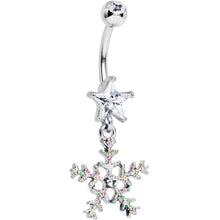 Load image into Gallery viewer, Clear Gem Iridescent Secret Snowflake Dangle Belly Ring
