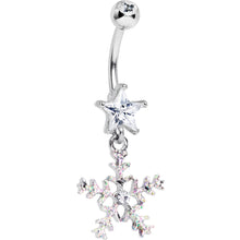 Load image into Gallery viewer, Clear Gem Iridescent Secret Snowflake Dangle Belly Ring
