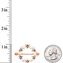 Load image into Gallery viewer, 14G 7/16 Clear Gem Rose Gold Tone Ring of Stars Nipple Shield Set
