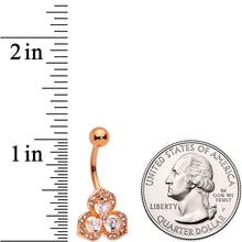 Load image into Gallery viewer, Clear Gems Rose Gold Tone Art Deco Glamour Leaves Dangle Belly Ring
